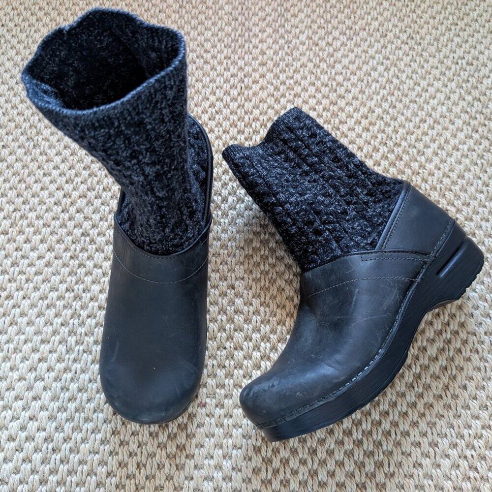 DANSKO Cozy Chloe Clog Knit Boots Shoes Black Leather sz 39/US 8.5-9 never worn - Picture 3 of 8